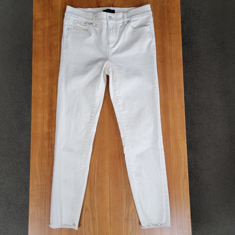 Ann Taylor Ivory Raw Hem Stretch Denim Mid-Rise Skinny Jeans - 4 - Picture 2 of 8